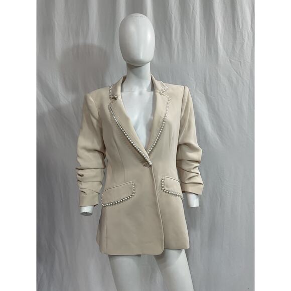 Cinq A Sept 'Gracey' White Pearl Trim Crepe Blazer Size 6 - Picture 2 of 5